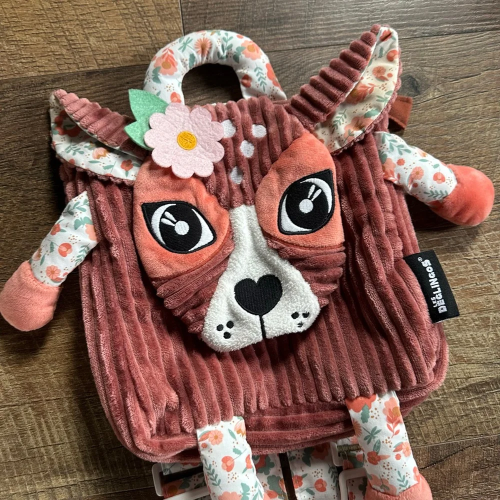 Girls Les Deglingos Pink Floral Deer Backpack One Size